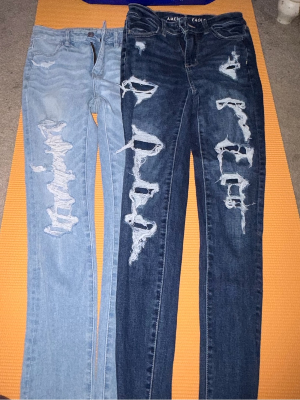 American Eagle Outfitters Skinny Ripped Jeans - Light Blue & Dark Blue